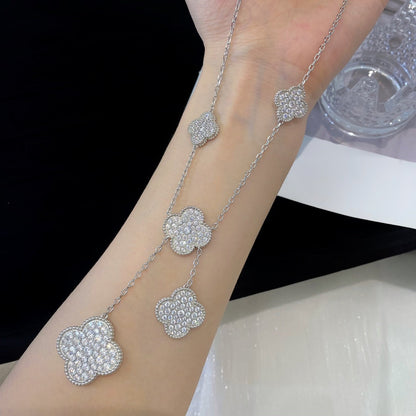 [⭐Hyrra Jewelry]CLOVER 5 MOTIFS SILVER DIAMONDS NECKLACE