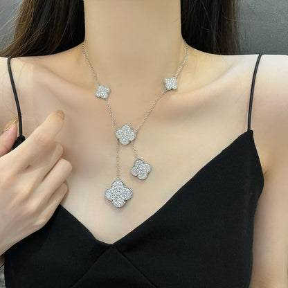 [⭐Hyrra Jewelry]CLOVER 5 MOTIFS SILVER DIAMONDS NECKLACE