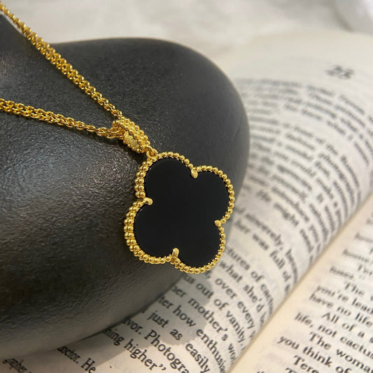 [⭐Hyrra Jewelry]CLOVER 25MM NECKLACE GOLD ONYX