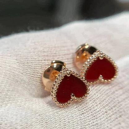 [⭐Hyrra Jewelry]HEART CARNELIAN STUD EARRINGS