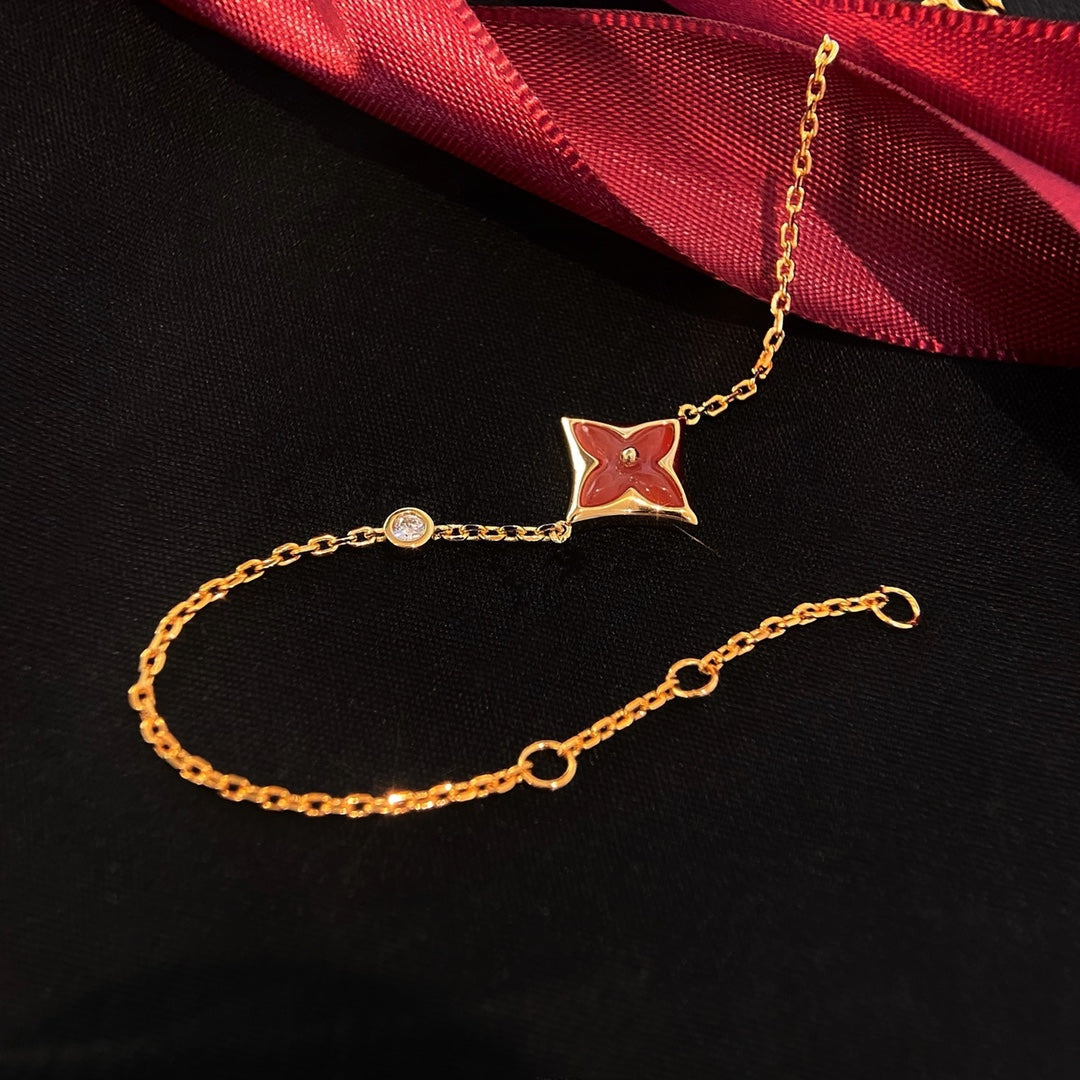 [⭐Hyrra Jewelry]COLOR STAR CARNELIAN PINK GOLD DIAMOND BRACELET