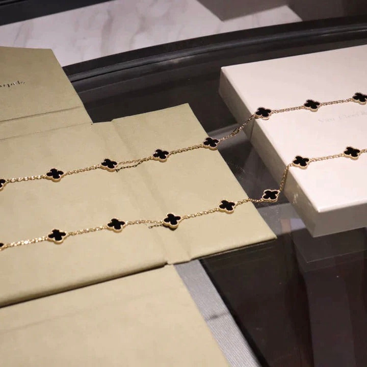 [⭐Hyrra Jewelry]CLOVER 20 MOTIFS ONYX NECKLACE