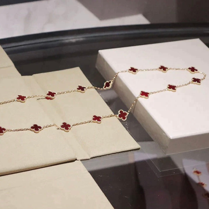 [⭐Hyrra Jewelry]CLOVER 20 MOTIFS CARNELIAN NECKLACE
