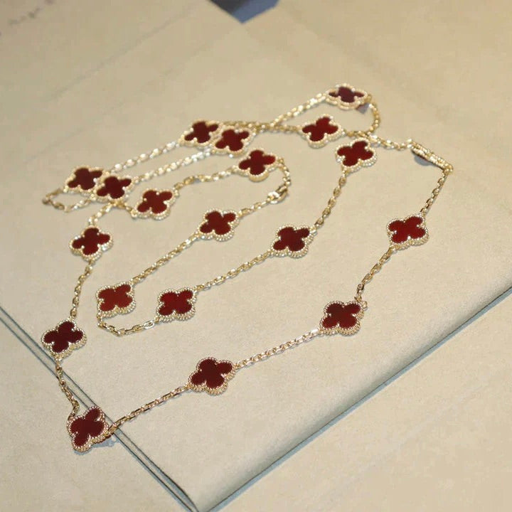 [⭐Hyrra Jewelry]CLOVER 20 MOTIFS CARNELIAN NECKLACE