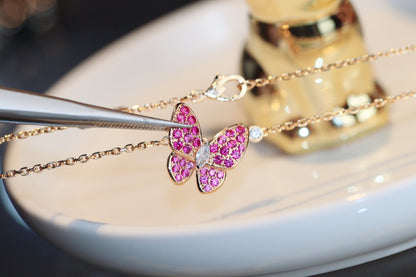 [⭐Hyrra Jewelry]BUTTERFLY RED DIAMOND ROSE GOLD NECKLACE