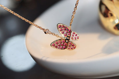 [⭐Hyrra Jewelry]BUTTERFLY RED DIAMOND ROSE GOLD NECKLACE