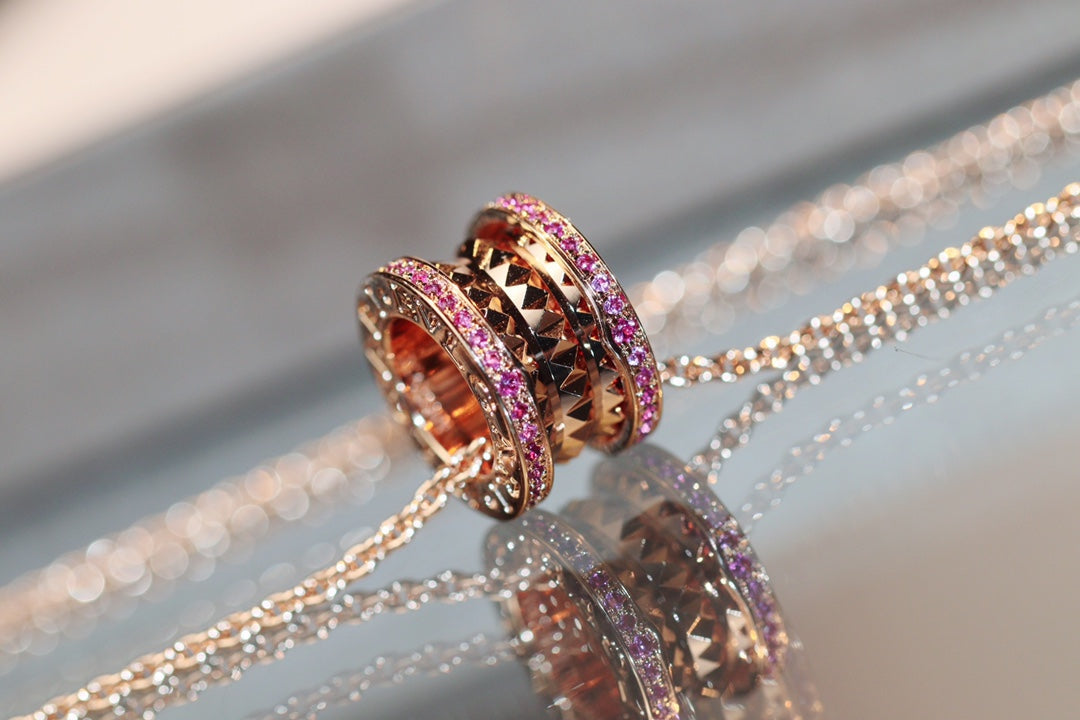 [⭐Hyrra Jewelry]ZERO 1 ROCK PINK GOLD PINK DIAMOND NECKLACE
