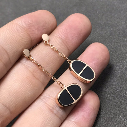 [⭐Hyrra Jewelry]CHAINE VERSO BLACK CERAMIC SILVER EARRINGS