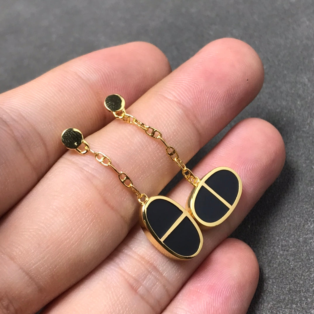 [⭐Hyrra Jewelry]CHAINE VERSO BLACK CERAMIC SILVER EARRINGS