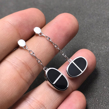 [⭐Hyrra Jewelry]CHAINE VERSO BLACK CERAMIC SILVER EARRINGS
