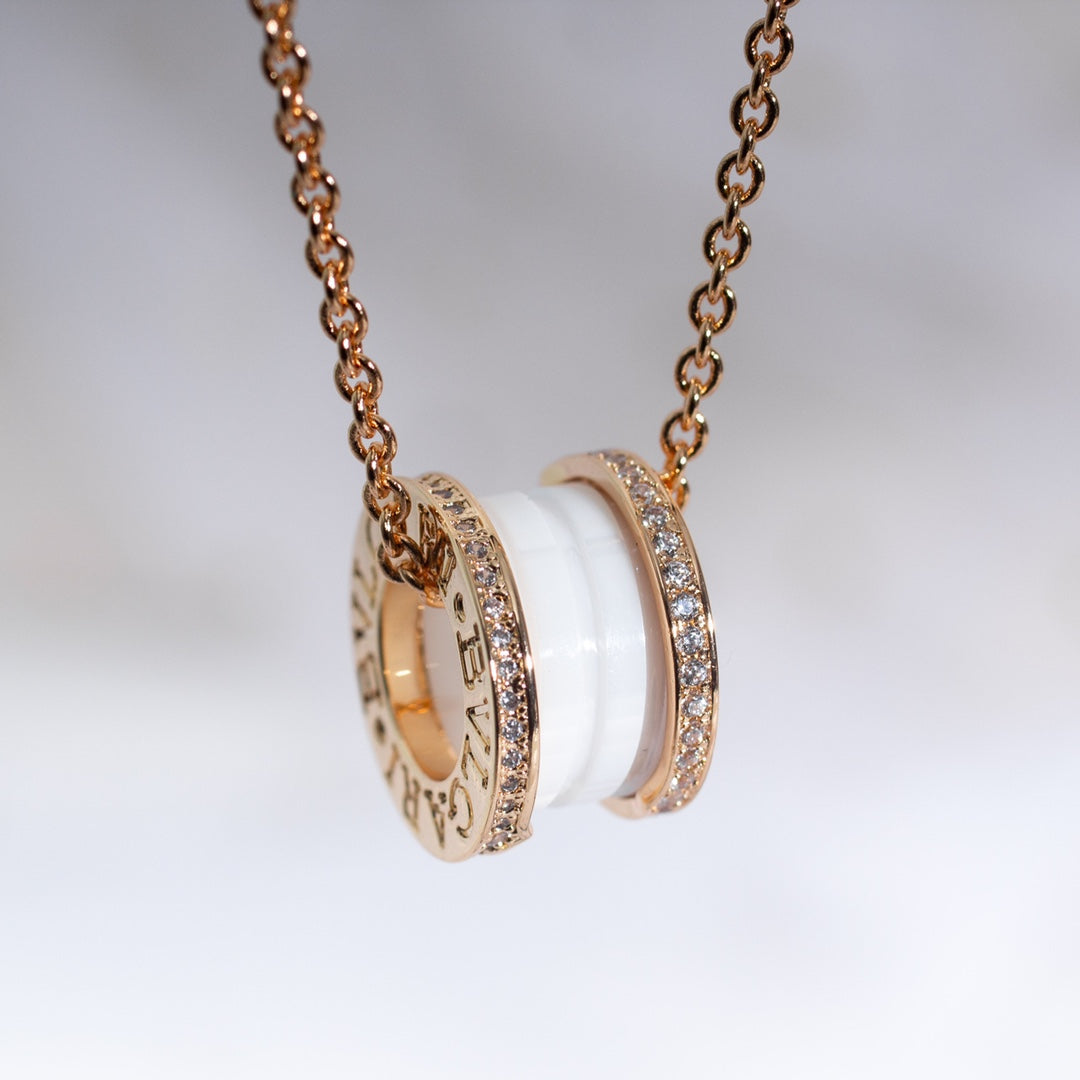 [⭐Hyrra Jewelry]ZERO 1 WHITE CERAMIC PINK GOLD DIAMOND NECKLACE