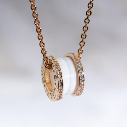 [⭐Hyrra Jewelry]ZERO 1 WHITE CERAMIC PINK GOLD DIAMOND NECKLACE