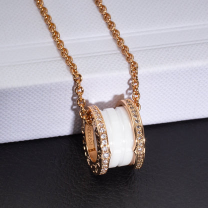 [⭐Hyrra Jewelry]ZERO 1 WHITE CERAMIC PINK GOLD DIAMOND NECKLACE