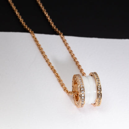 [⭐Hyrra Jewelry]ZERO 1 WHITE CERAMIC PINK GOLD DIAMOND NECKLACE
