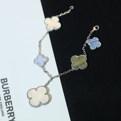 [⭐Hyrra Jewelry]CLOVER BRACELET 5 MOTIFS MOP CHALCEDONY SILVER