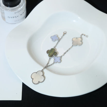 [⭐Hyrra Jewelry]CLOVER BRACELET 5 MOTIFS MOP CHALCEDONY SILVER