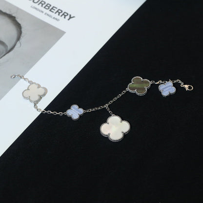 [⭐Hyrra Jewelry]CLOVER BRACELET 5 MOTIFS MOP CHALCEDONY SILVER