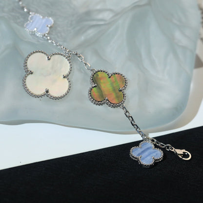 [⭐Hyrra Jewelry]CLOVER BRACELET 5 MOTIFS MOP CHALCEDONY SILVER