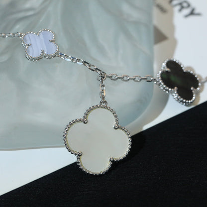 [⭐Hyrra Jewelry]CLOVER BRACELET 5 MOTIFS MOP CHALCEDONY SILVER