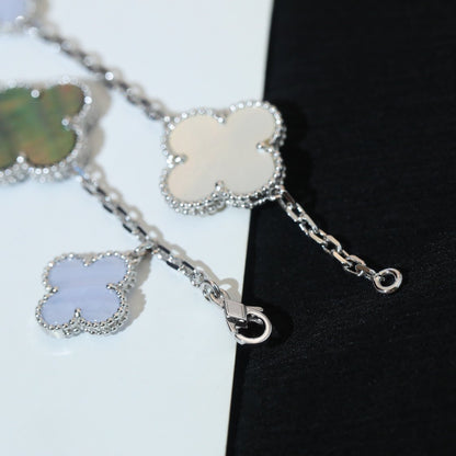 [⭐Hyrra Jewelry]CLOVER BRACELET 5 MOTIFS MOP CHALCEDONY SILVER
