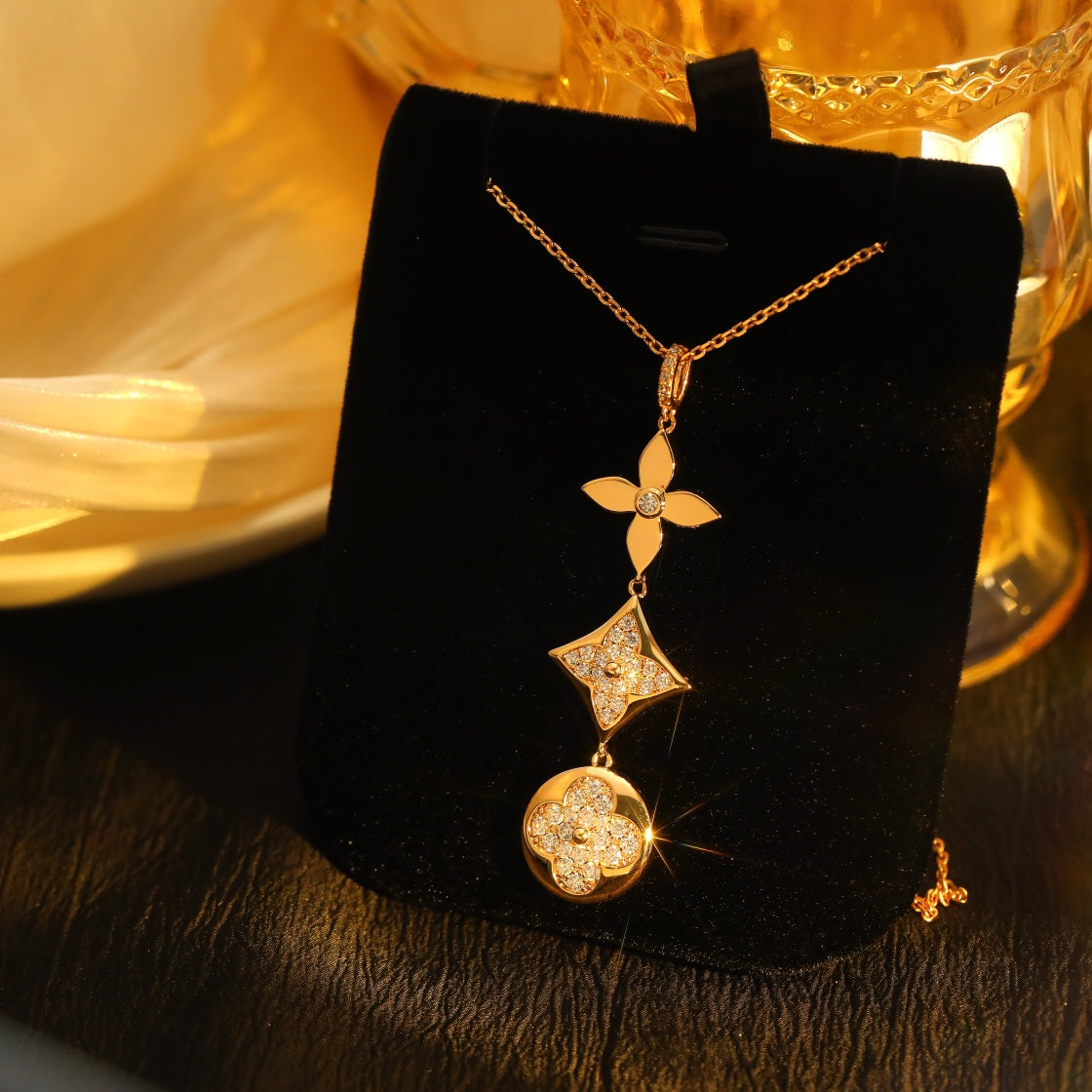 [⭐Hyrra Jewelry]STAR AND SUN DIAMOND PINK GOLD NECKLACE