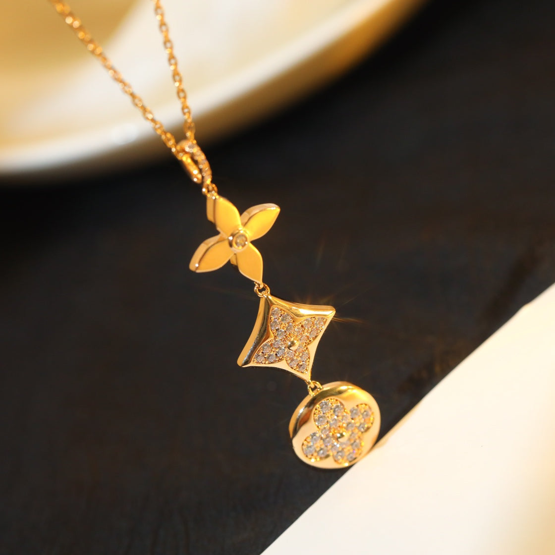 [⭐Hyrra Jewelry]STAR AND SUN DIAMOND PINK GOLD NECKLACE