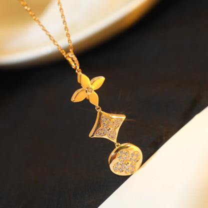 [⭐Hyrra Jewelry]STAR AND SUN DIAMOND PINK GOLD NECKLACE