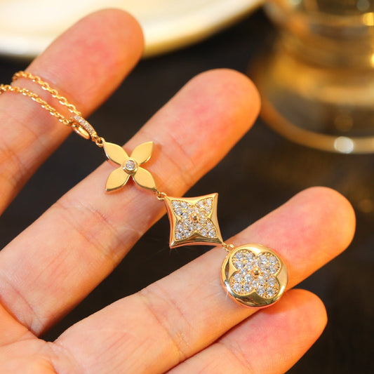 [⭐Hyrra Jewelry]STAR AND SUN DIAMOND PINK GOLD NECKLACE