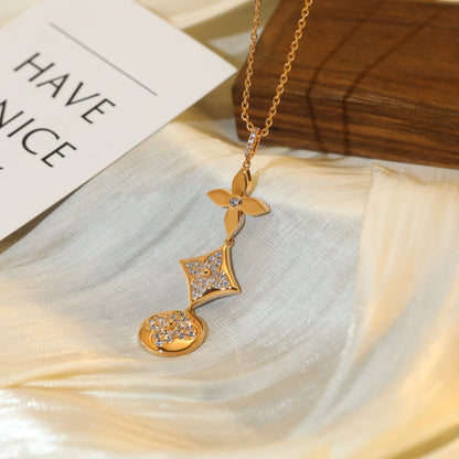 [⭐Hyrra Jewelry]STAR AND SUN DIAMOND PINK GOLD NECKLACE