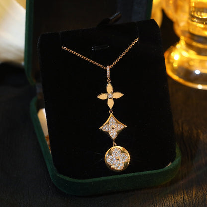 [⭐Hyrra Jewelry]STAR AND SUN DIAMOND PINK GOLD NECKLACE
