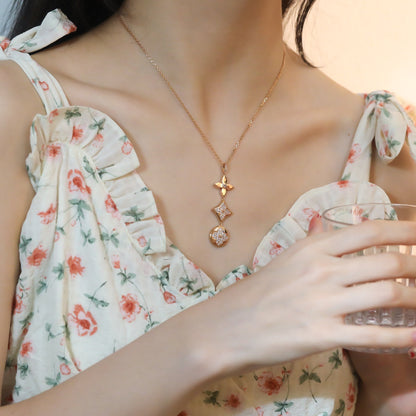 [⭐Hyrra Jewelry]STAR AND SUN DIAMOND PINK GOLD NECKLACE