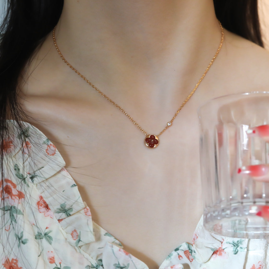 [⭐Hyrra Jewelry]SUN PEDANT PINK GOLD 1 DIAMOND NECKLACE