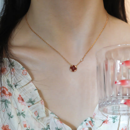 [⭐Hyrra Jewelry]SUN PEDANT PINK GOLD 1 DIAMOND NECKLACE