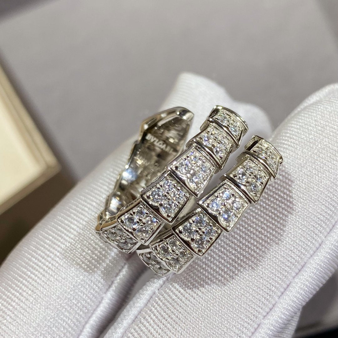 [⭐Hyrra Jewelry]SERPENTI DOUBLE RING SILVER DIAMOND PAVED