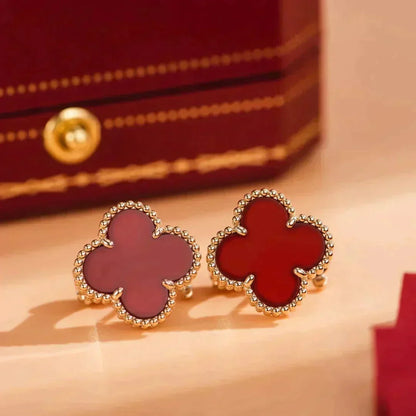 [⭐Hyrra Jewelry]CLOVER MEDIUM 1 MOTIFS CARNELIAN  EARRINGS