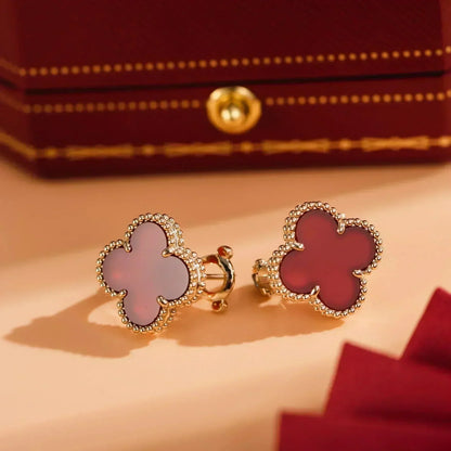 [⭐Hyrra Jewelry]CLOVER MEDIUM 1 MOTIFS CARNELIAN  EARRINGS