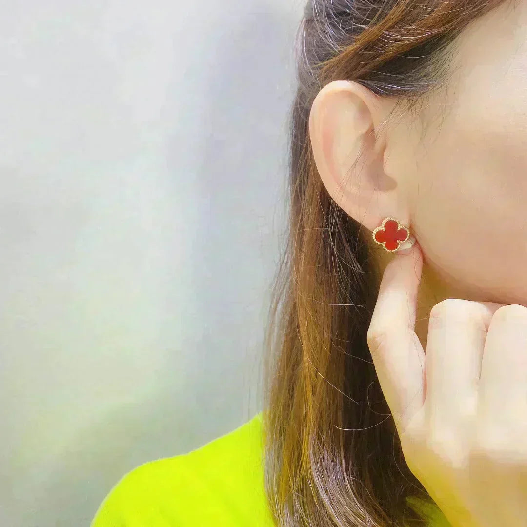 [⭐Hyrra Jewelry]CLOVER MEDIUM 1 MOTIFS CARNELIAN  EARRINGS