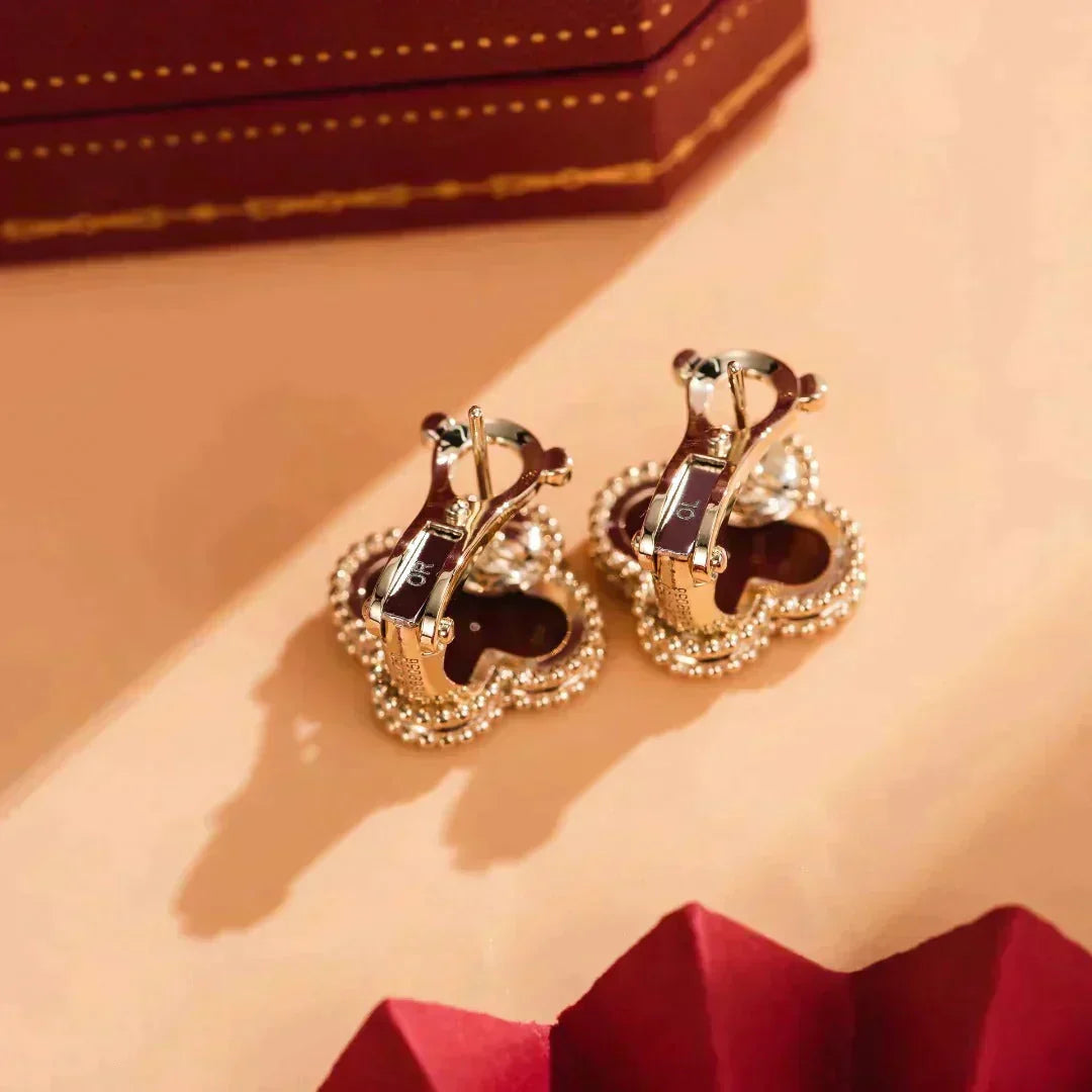 [⭐Hyrra Jewelry]CLOVER MEDIUM 1 MOTIFS CARNELIAN  EARRINGS