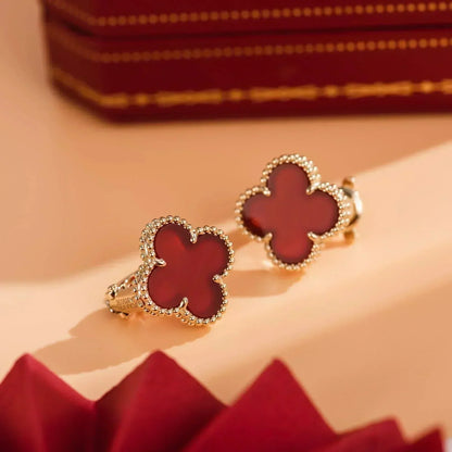 [⭐Hyrra Jewelry]CLOVER MEDIUM 1 MOTIFS CARNELIAN  EARRINGS