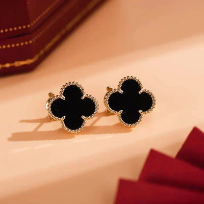 [⭐Hyrra Jewelry]CLOVER MEDIUM 1 MOTIFS  ONYX STUD EARRINGS