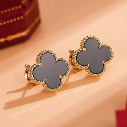 [⭐Hyrra Jewelry]CLOVER MEDIUM 1 MOTIFS  ONYX STUD EARRINGS