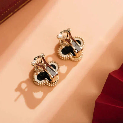 [⭐Hyrra Jewelry]CLOVER MEDIUM 1 MOTIFS  ONYX STUD EARRINGS