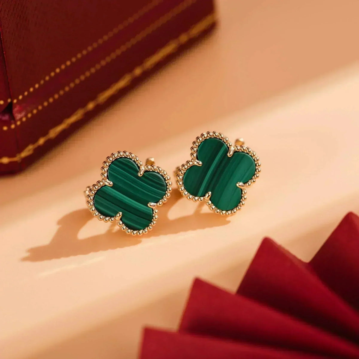 [⭐Hyrra Jewelry]CLOVER MEDIUM 1 MOTIFS MALACHITE  EARRINGS