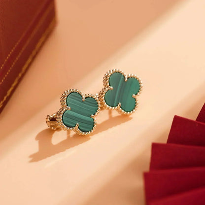 [⭐Hyrra Jewelry]CLOVER MEDIUM 1 MOTIFS MALACHITE  EARRINGS
