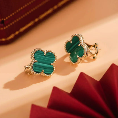[⭐Hyrra Jewelry]CLOVER MEDIUM 1 MOTIFS MALACHITE  EARRINGS