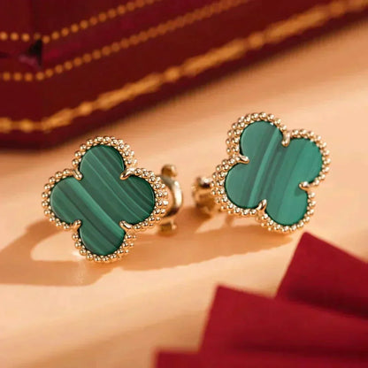[⭐Hyrra Jewelry]CLOVER MEDIUM 1 MOTIFS MALACHITE  EARRINGS