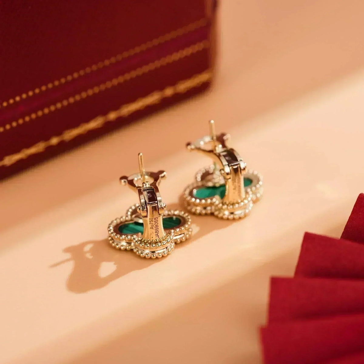 [⭐Hyrra Jewelry]CLOVER MEDIUM 1 MOTIFS MALACHITE  EARRINGS