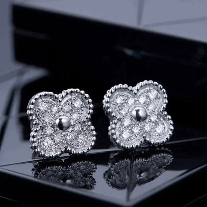 [⭐Hyrra Jewelry]CLOVER 1 MOTIFS DIAMOND STUD EARRINGS SILVER