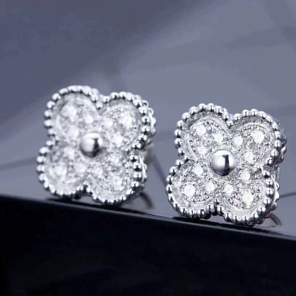 [⭐Hyrra Jewelry]CLOVER 1 MOTIFS DIAMOND STUD EARRINGS SILVER