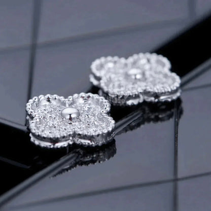 [⭐Hyrra Jewelry]CLOVER 1 MOTIFS DIAMOND STUD EARRINGS SILVER